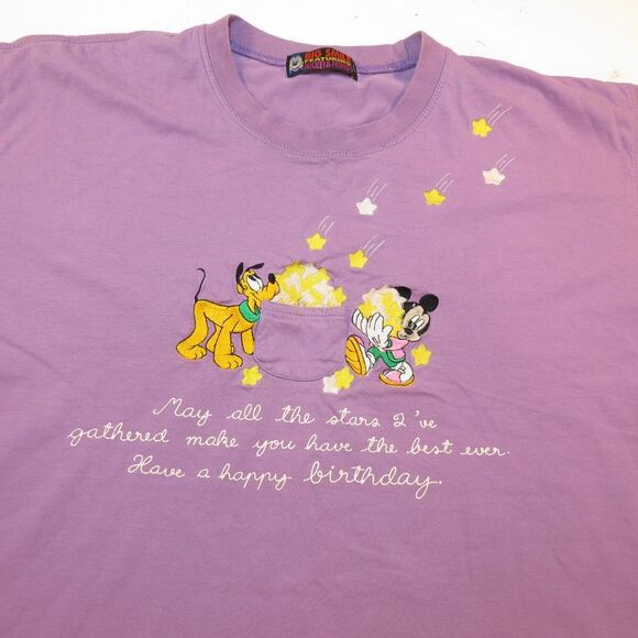 VINTAGE DISNEY MICKEY MOUSE PLUTO STARS HAPPY BIRTHDAY TEE T SHIRT Unisex L - Picture 1 of 6